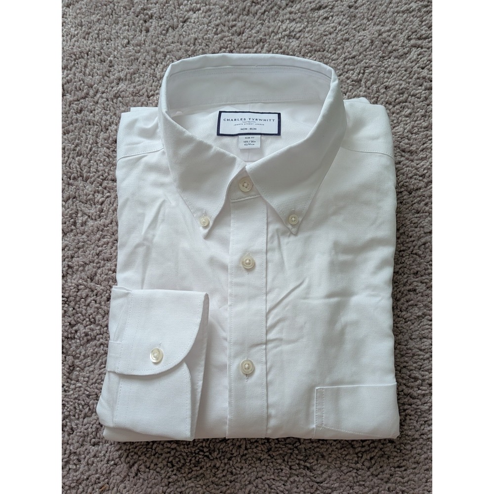 Charles Tyrwhitt Shirt 16.5/36 White Oxford Slim Fit Button Down Twill NWOT